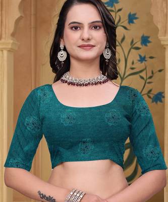 Rama green printed art silk designer pallu saree 5