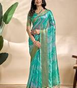 Rama green printed art silk designer pallu saree