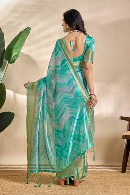 Rama green printed art silk designer pallu saree 3