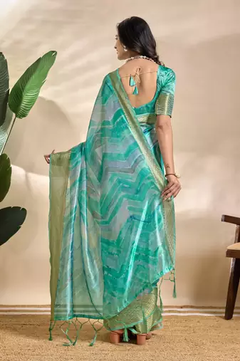 Rama green printed art silk designer pallu saree