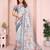Light grey printed art silk designer pallu saree