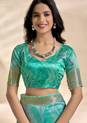 Rama green printed art silk designer pallu saree 5