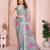 Light grey printed art silk designer pallu saree