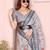 Light grey printed art silk designer pallu saree
