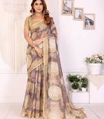 Onion pink printed art silk designer pallu saree