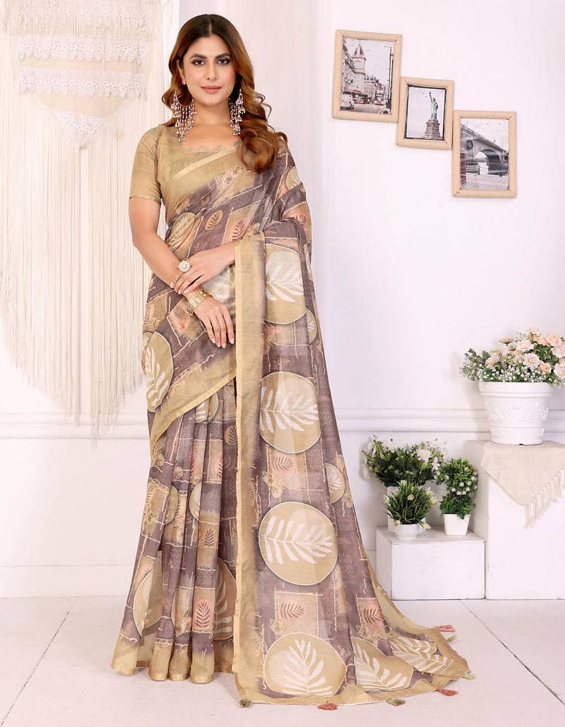 Onion pink printed art silk designer pallu saree