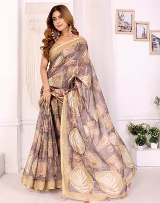 Onion pink printed art silk designer pallu saree 2