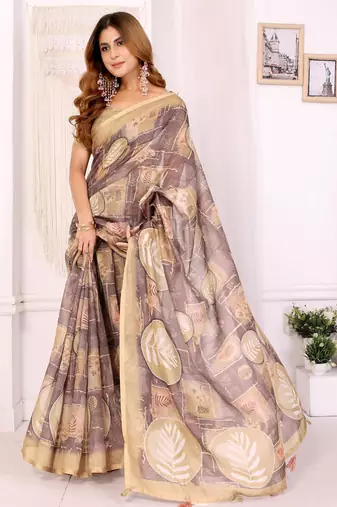 Onion pink printed art silk designer pallu saree