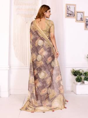 Onion pink printed art silk designer pallu saree 3