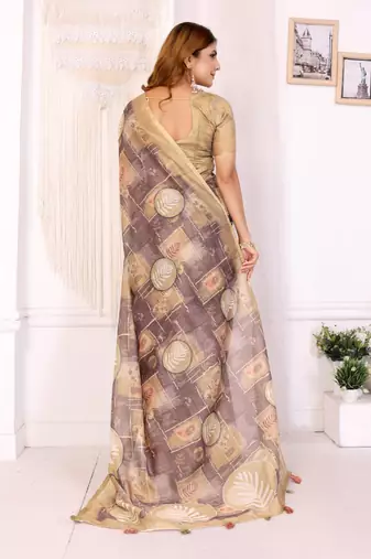 Onion pink printed art silk designer pallu saree