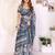 Grey printed art silk designer pallu saree