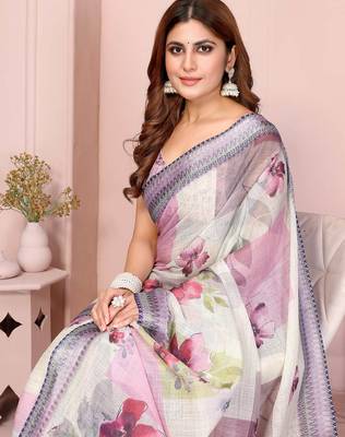 Multicolor printed art silk designer pallu saree 4