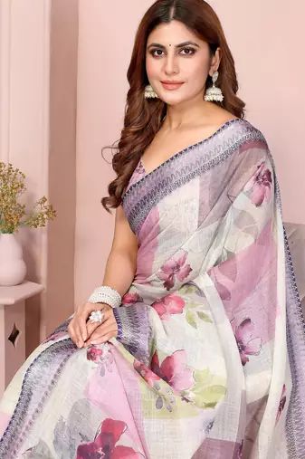 Multicolor printed art silk designer pallu saree