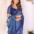 Blue printed art silk designer pallu saree
