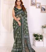 Green printed art silk designer pallu saree