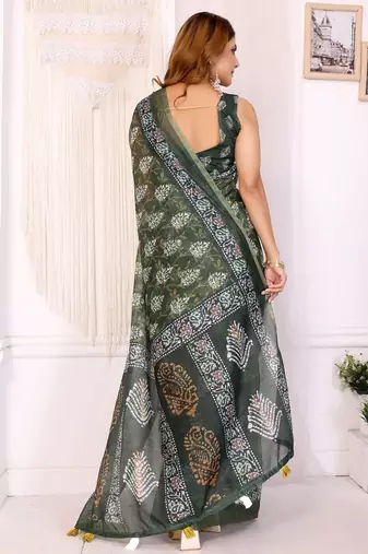 Green printed art silk designer pallu saree