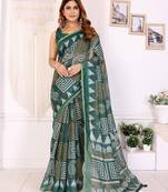 Green printed art silk designer pallu saree