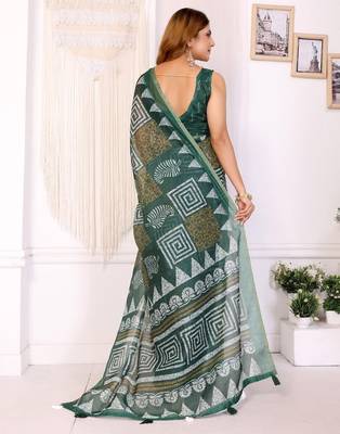 Green printed art silk designer pallu saree 3