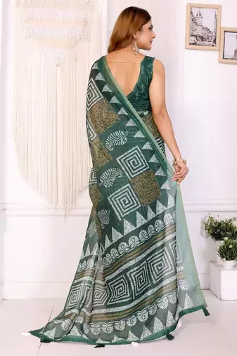 Green printed art silk designer pallu saree