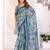 Teal printed art silk designer pallu saree
