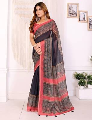 Black printed art silk designer pallu saree 2