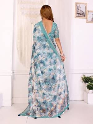 White printed art silk designer pallu saree 3