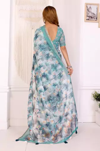 White printed art silk designer pallu saree