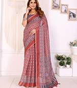 Orange printed art silk designer pallu saree