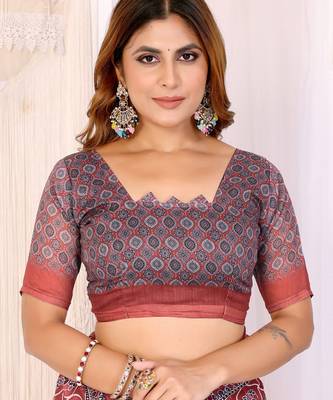 Orange printed art silk designer pallu saree 5