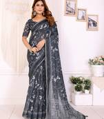 Black printed art silk designer pallu saree