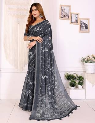 Black printed art silk designer pallu saree 2