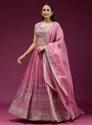 Pink Embroidered Wedding Lehenga Choli with Dupatta. 1