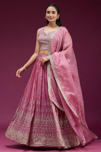 Pink Embroidered Wedding Lehenga Choli with Dupatta.