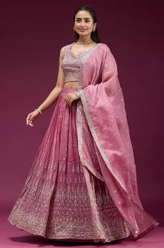 Pink Embroidered Wedding Lehenga Choli with Dupatta.