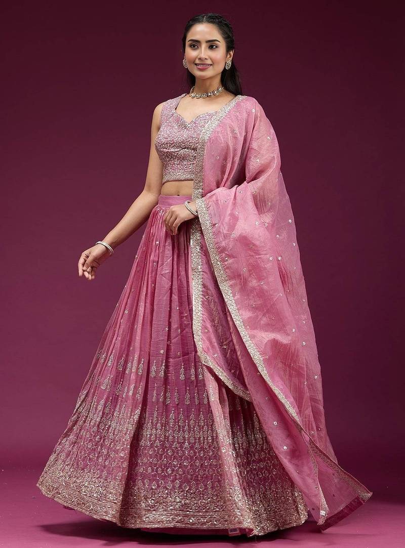 Pink Embroidered Wedding Lehenga Choli with Dupatta.