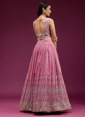 Pink Embroidered Wedding Lehenga Choli with Dupatta. 2