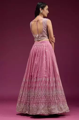 Pink Embroidered Wedding Lehenga Choli with Dupatta.
