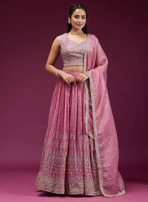 Pink Embroidered Wedding Lehenga Choli with Dupatta. 3