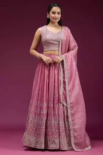 Pink Embroidered Wedding Lehenga Choli with Dupatta.