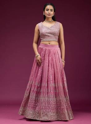 Pink Embroidered Wedding Lehenga Choli with Dupatta. 4