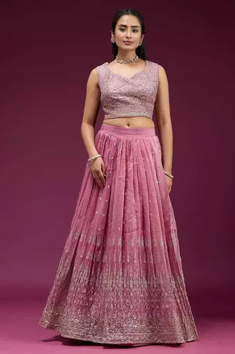 Pink Embroidered Wedding Lehenga Choli with Dupatta.