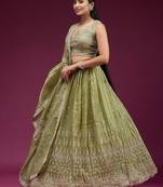 Olive green Embroidered Wedding Lehenga Choli with Dupatta.