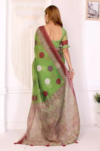Parrot green printed art silk designer pallu saree