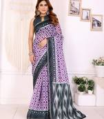 Purple printed art silk designer pallu saree