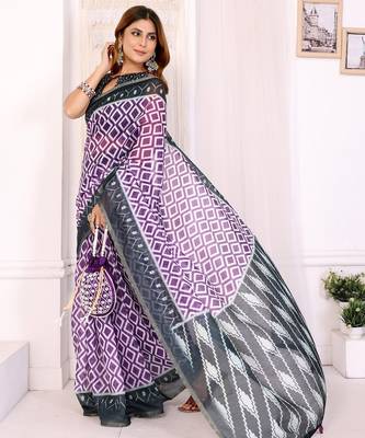 Purple printed art silk designer pallu saree 2