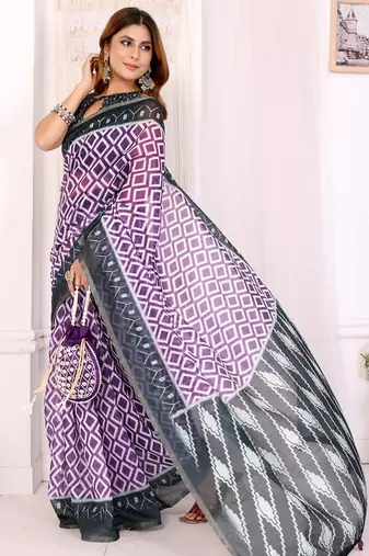 Purple printed art silk designer pallu saree