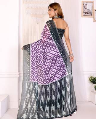 Purple printed art silk designer pallu saree 3