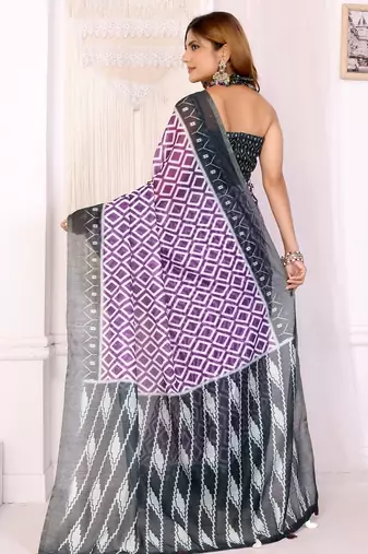 Purple printed art silk designer pallu saree