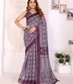 Wine printed art silk designer pallu saree