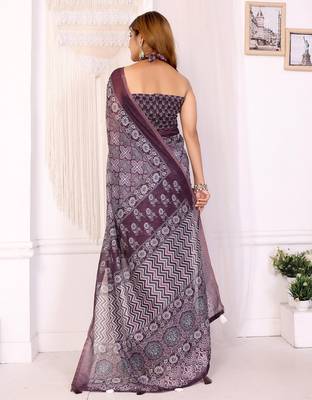Wine printed art silk designer pallu saree 3